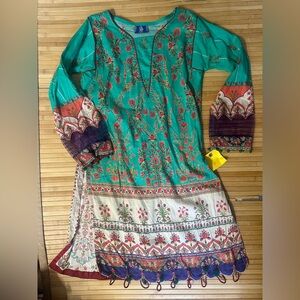 Small/XS Pakistani Dress - beaded tassels SUMMER sheer dress
